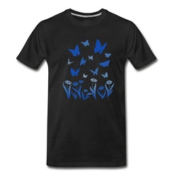 Men's Butterfly Daisies - Blue T-Shirt - Black