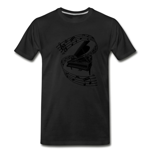 Men's Piano Musical Note Shirt T-Shirt - Black